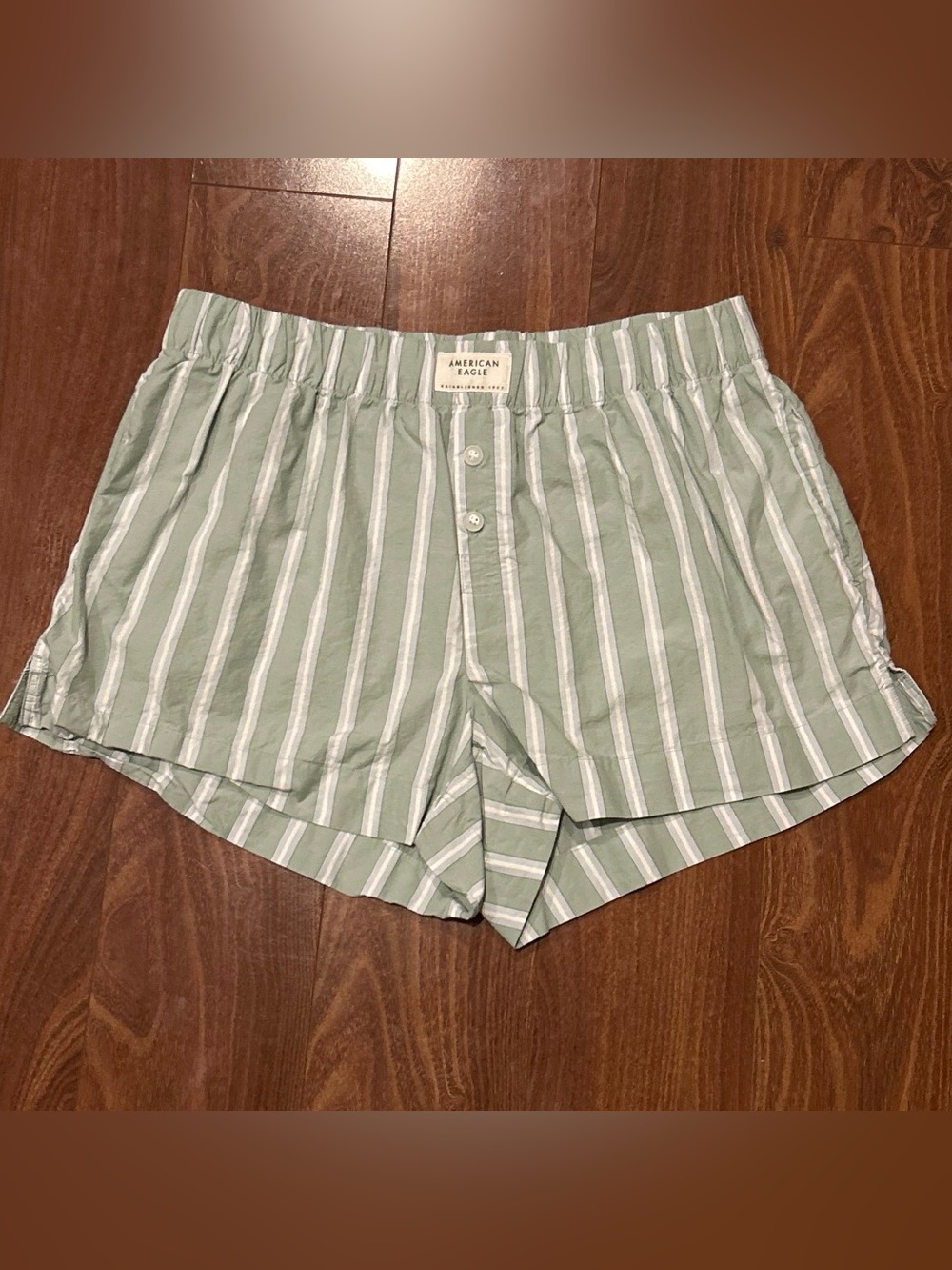 American Eagle Light Green and White Striped Boxers